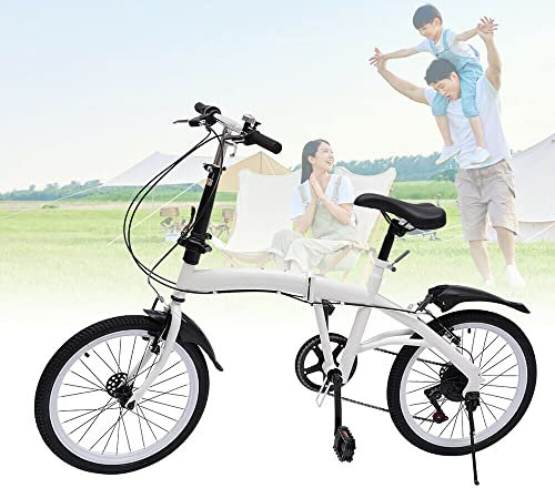 SHZICMY 20 Zoll Erwachsene Faltrad Klappfahrrad 7-Gang Doppel-V-Bremse Fahrrad Klapprad Camping City Bike Weiß