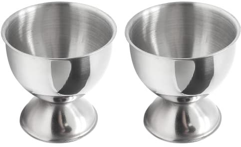 Qjaiune 2 portauova d'argento portauovo in acciaio inossidabile, morbido bollito e duro vassoio per uova sode utensili da cucina, 46 mm x 48 mm piccolo portauovo