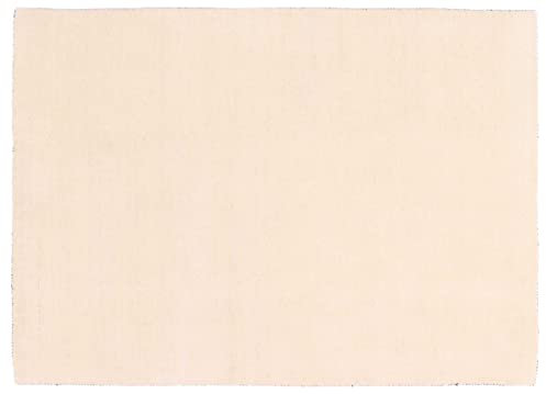 RUG PRINCE Wollteppich Gabbeh Uni 120x170 Handgewebt Weiß Einfarbig Handarbeit Zimmer