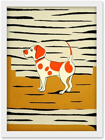 Wee Blue Coo Beagle Dog illustration Springer Orange on Mustard Spaniel Artwork Framed Wall Art Print A4