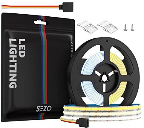 SEZO FCOB COB Dimmbar Hohe Dichte Lichtleiste, Dimmbares 2700K-6000K Super hell Lichter DC24V 1M 640LEDs/M 14W/M Warmweiß KaltesWeiß LED Streifen, für Schlafzimmer Küche Wohnheim DIY Beleuchtung