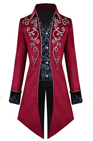 TSIRNK Steampunk Costume da uomo, costumi di Halloween da uomo, Steampunk Vintage Tailcoat (rosso, XL)