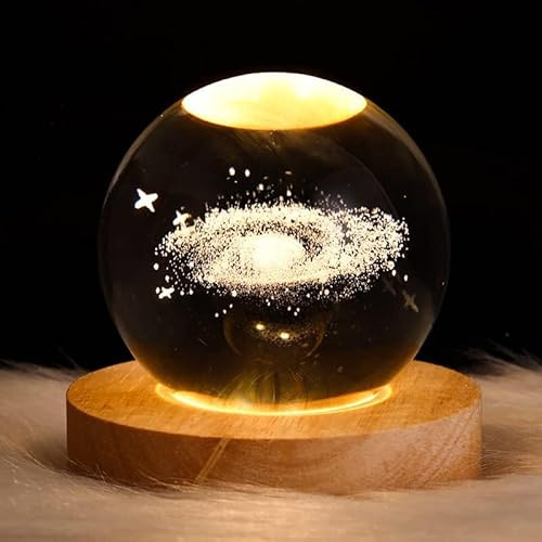 3D Kristallkugel Nachtlicht Kugel Projektion Lampe Planet Modell, 3D Kristallkugel mit geführter hölzerner Basis Geschenk für Weihnachten Thanksgiving Geburtstag, Home Dekor mit USB Powered