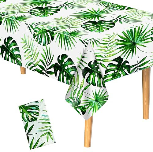 PLULON Tovaglia hawaiana Luau con foglie di palma Copritavolo in plastica per piscina estiva Spiaggia tropicale Forniture per feste compleanno bambini Picnic nozze Decorazioni tavolo pranzo domestico
