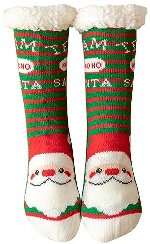 Weihnachtssocken Damen Herren, Kuschelsocken Weihnachten, Weihnachts Socken Geschenke Weihnachtsgeschenke Erwachsene, Weihnachtsdeko Zum Aufhängen Kamin Weihnachtsbaum (Grüne Streifen Weihnachtsmann)