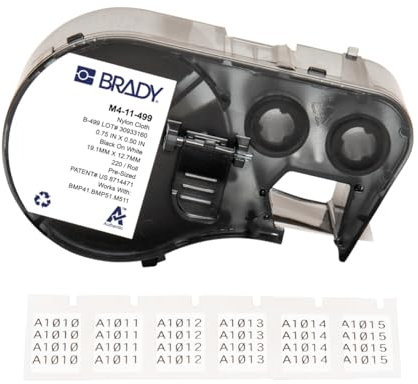 Brady Nylongewebe-Vorgefertigte Etiketten für Etikettendrucker BMP41/BMP51/BMP53/M511-220 Selbstklebende Nylonetiketten - Wasserfest - Schwarz auf Weiß (19.05mm x 12.70mm) - M4-11-499