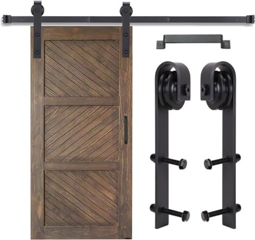 EGTink Juego de herrajes para puerta corredera de 200 cm con patillas para puerta, sistema de puerta corredera de acero al carbono, juego completo, riel guía y riel para puerta corredera individual