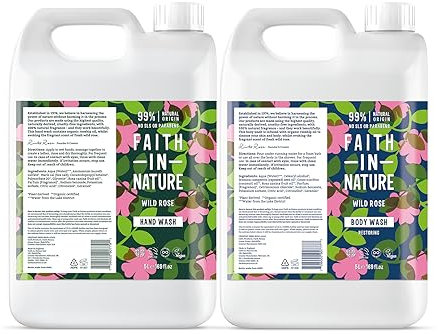 Faith In Nature Natural Wild Rose Hand Wash and Body Wash Set, Vegan & Cruelty Free, No SLS or Parabens, 2 x 5L Pack
