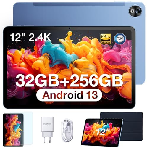 DOOGEE T20 Ultra Tablet 12 Pollici, 32GB RAM + 256GB ROM (2TB TF), 10800mAh, Helio G99 Octa-Core 2.2GHz Tablet Android 13, 2.4K Display, Tablet PC Dual SIM 4G LTE/5G WiFi/GMS/GPS/Widevine L1, Nero
