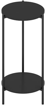 Furinno Besi Table d'appoint Ronde Moderne à 2 Niveaux avec Pieds en métal Robustes, Americano