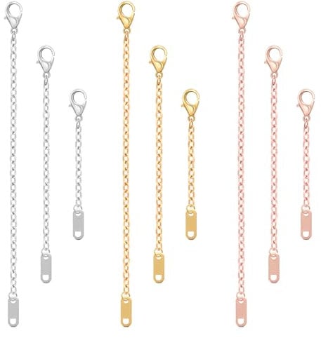 9 Stück Halskettenverlängerungen für Damen, Mabor Abnehmbare Halskette Edelstahl-Schmuckkettenverlängerung für Fußkettchen Armband Halskette (Gold/Silber/Roségold)