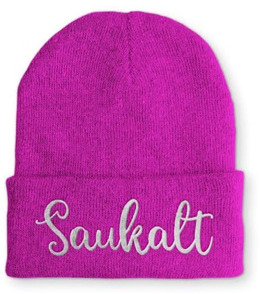 tshirtladen Strickmütze Saukalt Mütze Wintermütze lustige Beanie mit Stick, Farbe: Pink
