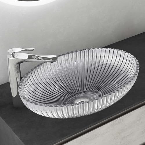 Mai & Mai Waschbecken Glas Aufsatzwaschbecken Glaswaschbecken Handwaschbecken Waschschale Oval Transparent BxTxH 50,5x35x14,5 cm Minerva04