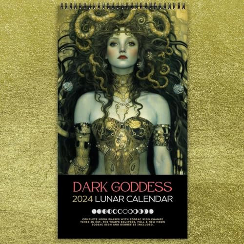 Dunkle Göttin 2024 Kalender | 12-Monats-Wandkalender mit Astrologie-Dekorationen und Phasen | Astrologie-Wandkunst, Mond-Tracker, Göttinnen-Kalender | Mondkalender 2024 für die Inneneinrichtung