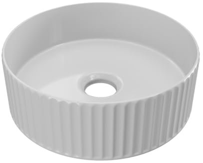 Vente-unique - Vasque à poser en céramique striée ronde - Blanc brillant - 36 cm - PEDARA