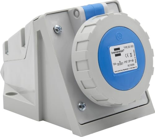 Presa Elettrica Industriale a Muro CEE 3 Poli, Brennenstuhl, Presa Industriale 230V/16A con Coperchio per Uso Esterno, Robusta & Resistente, Utilizzo all’Aperto, Cantieri, Industria, IP67, 16A