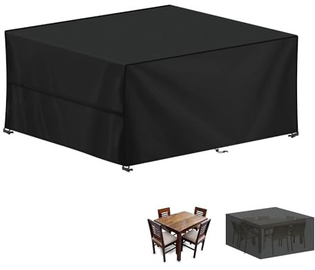 LAMUNI Abdeckung für Gartenmöbel Wasserdichte Schutzhülle Gartenmöbel Anti-UV Abdeckplane für Gartentische Terrassenmöbel, Schwerlast 420D Oxford Outdoor Abdeckhaube für Möbelsets, 140x110x85cm