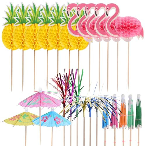 Cocktailspieße Cocktail Picks Sticks: 140 Stück Cocktail Dekoration Drink Dekoration Spieße 3D Flamingo Ananas Papier Geeignet für Partys Geburtstagsbars Getränke Usw