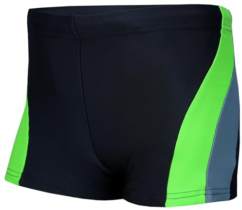 Aquarti Badehose Jungen mit Kordelzug – Schwimmhose Jungen Kinder, Badehosen für Jungen Sportlich & Schnell Trocknend, Farbe: Schwarz/Grau/Grün, Größe: 146