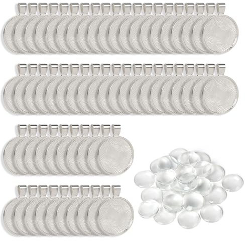 MIGUBIGU 50 Stück Rund Anhänger Lünette mit 25mm klar Glas Cabochons, Lünette Anhänger Tabletts Rohlinge Silver für DIY Handwerk Schlüsselanhänger Schmuckherstellung