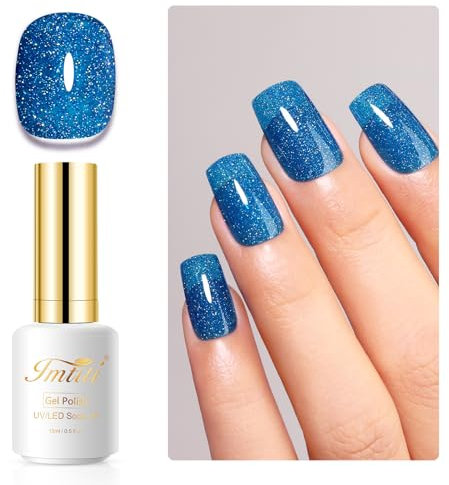 Imtiti Glitter Gel Nail Polish, 15ML Sky Blue Iridescent Glitter Gel Polish Soak Off LED UV Diamond Sparkle Nail Gel Polish DIY Nail Art Starter Manicure Salon Gel Nail Polish Kit