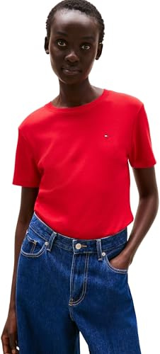 Tommy Hilfiger Damen T-Shirt Kurzarm Slim Cody Rundhalsausschnitt, Rot (Primary Red), XS