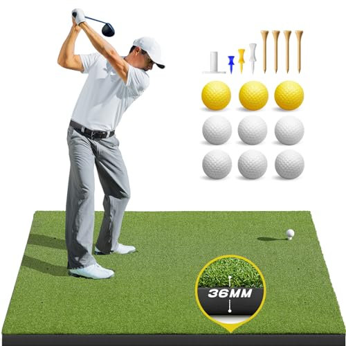 Golf Mat 36mm Thickened: 5x4ft Heavy-Duty Golf Hitting Mats Practice Outdoor/Indoor, Elite Dense Artificial Turf Matt Training Aid for Backyard/Garage/Driving Range/Simulators, Ideal Gifts for Men