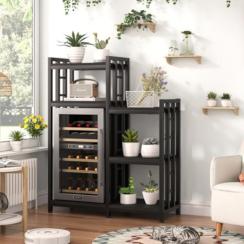 YCHF 6-Tier Kitchen Bakers Rack,Mini Fridge Shelf with Storage, Mini Fridge&Microwave Oven Stand Table,Coffee Bar,Adjustable Kitchen Shelves Freestadning for Home Office (Black Wood Grain)
