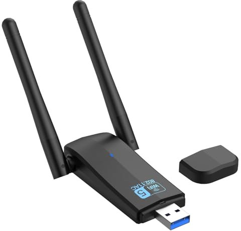 WiFi Adapter for Desktop PC,USB 3.0 Wireless Network Adapter,1300Mbps Dual 5Dbi Antennas 5G/2.4G, WiFi Adapter for Desktop Computer Laptop,Supports Windows11/10/8/7/Vista/XP,Mac OS 10.6-10.14
