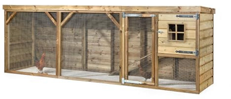 Hühnerstall Adri aus FSC Kiefernholz - Flachdach - Bausatz: 363 x 95 x 124 cm - Hühnerhaus