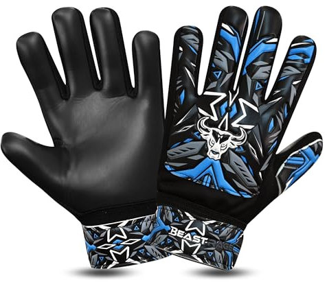 BEAST RAGE Torwarthandschuhe Kinder Gepolsterte Torwart Handschuhe für Kindero Fußball Torwarthandschuhean für Jungen, Kinderg (Blau, Größe 4, geeignet für Kinder von 6 bis 9 Jahren)