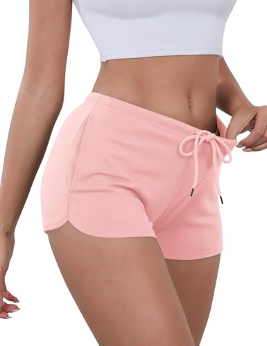 IECCP Pantaloncini da corsa da donna a vita bassa estivi joggers palestra sport yoga casual lounge pantaloncini con tasche 2025 UK, rosa, L corto