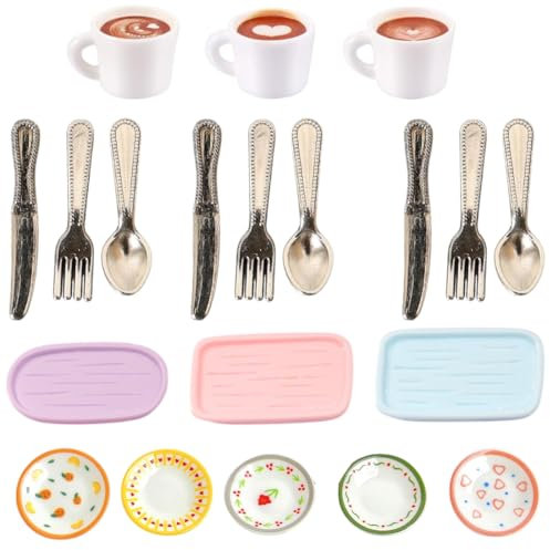 WUSJCOF 14PCS Miniatur Teeservice Porzellan Geschirr Puppenhaus Küche Zubehör (1/12)