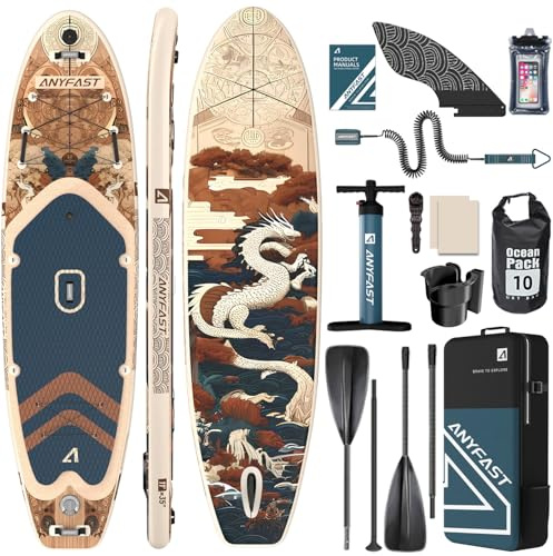 ANYFAST Inflatable Stand Up Paddle Board for Fishing - 11 x 35 Inch Wide, Ultra Stable, with Pump, Camera Mount, Children's Handle, Leash, Backpack and Accessories for Teenagers/Adults (Classic