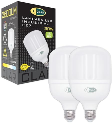 CLAR - E27 LED-Glühbirnen 30W, Kaltlicht-LED-Glühbirnen, Kaltweiß 6500K (Pack 2)