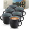 SÄNGER Malmö | Kaffeebecher 6 Personen, Steingut Kaffeetassen Set 6er, Tassen Set Teetasse Set spülmaschinenfest mikrowellenfest, Coffee Mug grün mit schwarzem Rand 420 ml | VALUE COLLECTION