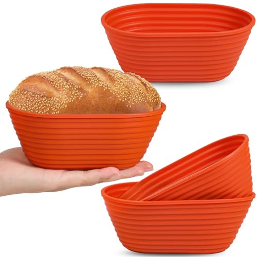 Webake 16,5 cm großer ovaler kleiner Banneton-Korb, Mini-Banneton-Brotgärkörbchen für Sauerteigbrot, Suppenschüsseln, 4 Stück