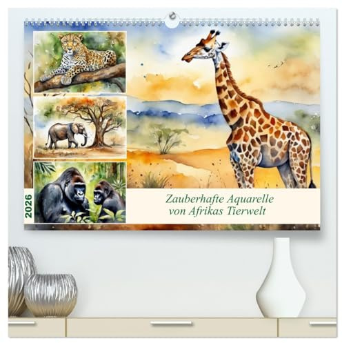 Zauberhafte Aquarelle von Afrikas Tierwelt (hochwertiger Premium Wandkalender 2026 DIN A2 quer), Kunstdruck in Hochglanz: Kunstwerke der Künstlichen Intelligenz (CALVENDO Tiere)