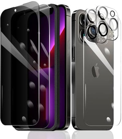 Fylnatc 2×Privacy Screen Protector for iPhone 13 Pro + 2×Camera Lens Protector + 1×Back Tempered Glass Film + 1×Installation Frame, Anti Spy 9H Hardness Bubble Free Impact-Private Protection