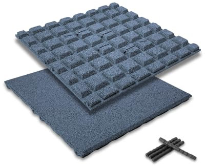 bepco Fallschutzmatte 4er Set - Gummimatte, Bodenmatte, stoßdämpfend & rutschfest, mit 16 Verbindungsstiften, aus recyceltem Gummi, für Wege/Terassen/Spiel &-Sportanlagen (Grau, 50 x 50 x 2,5cm)