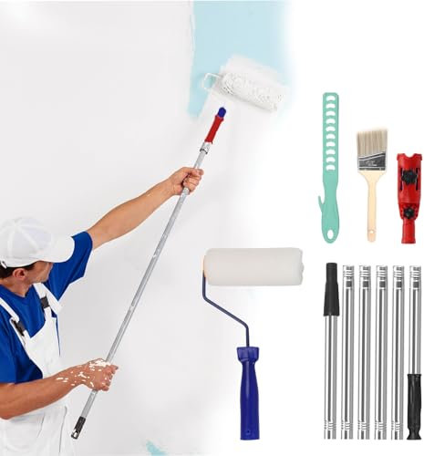 Multi-Angle Paint Brush Extender Holder,1.5m Extendable Paint Brush with Extension Pole, Extendable Plastic Paint Tint Stirrer,Extension Pole Attachments for Walls Ceiling Painting Roller Set