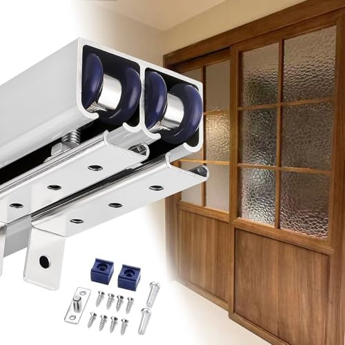 Kit Ferramenta per Porta Scorrevole a Doppio Binario, Montaggio Superiore per Porta Scorrevole Del Soggiorno, Kit Telaio per Porta Scorrevole per Armadi/Fienile/Tascabile con Ferramenta/Sier/1.6M/5.2F