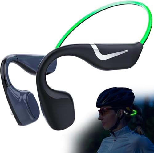 Monodeal Bone Conduction Headphones, Open Ear Headphones, running headphones Bluetooth 5.3 Green with Intelligent Light, 20H Playtime, IPX7 Waterproof Sports Headphones for Running, Cycling