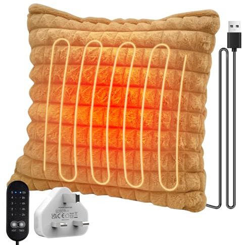 Electric Heated Cushion, USB Heated Seat Cushion, Heated Pillow Cushion, Beheizte Sofakissen, Electric Heating Pad for Back Pain Relief, Heated Sofa Cushion for Heated Back Support, 45x45cm (Khaki)