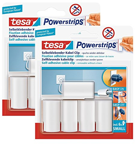 tesa Powerstrips Kabelclip/Kabel Clip selbstklebend/Zur Fixierung von Kabeln/In Weiß (2 x 5 Clips)