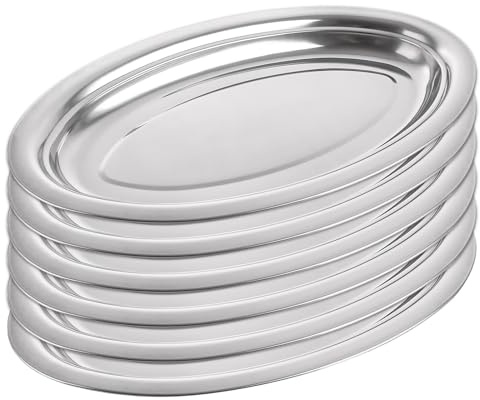 LDHHYH 6 Pack Stainless Steel Serving Platters, Oval Stainless Steel Serving Tray, Large Appetizer Serving Dishes for Wedding, Birthday, Family Party, Table Service, Snack Platters, 40.5x24.5x3cm