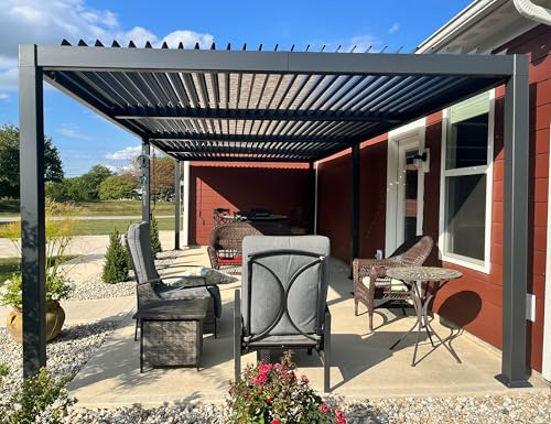 PURPLE LEAF Pergola Bioclimatica 3,5 x 8,5 m in alluminio, Pergola giardino esterno impermeabile con lame orientabili, durevole e senza manutenzione, gazebo da giardino per terrazza e carrello, grigio