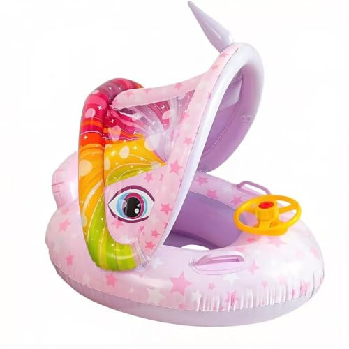 YUVATERA Salvagente Neonato con Parasole UPF 50+,Ciambella Neonato Mare per 1 Anno,Salvagente 6-48 Mesi,Giocattoli da Piscina Gonfiabili for Boys and Girls