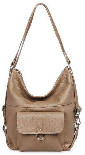 Caspar 2in1 Leder Cityrucksack große Schultertasche Damen Rucksack mit Reißverschluss - PREMIUM LINE - Modell No.853 - Made in Italy