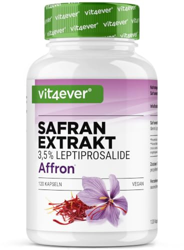 vit4ever Azafrán 120 Cápsulas - 30 mg de Extracto de Azafrán AFFRON® | por dosis diaria, España, 3,5% Lepticrosalides®, Crocus sativus, materia prima premium marca, vegano, suministro para 60 días